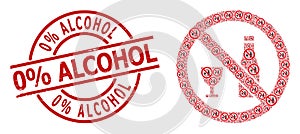 Forbid Alcohol Icon Fractal Collage and Grunge 0 Percent Alcohol Badge