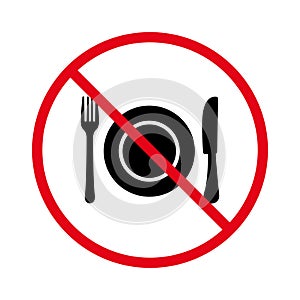 Forbid Dining Knife Plate Fork Silverware Pictogram. Ban Restaurant Cutlery Dinner Black Silhouette Icon. No Allow