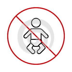 Forbid Kid Room Pictogram. Ban Baby in Diaper Black Line Icon. No Allowed WC for Child Sign. Prohibit Maternity