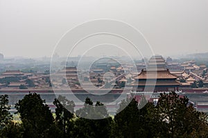 The Forbidden City as viewed fro the Jingshan Park on a smoggy day