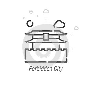 Forbidden City, Beijing, China Vector Line Icon, Symbol, Pictogram, Sign. Abstract Geometric Background. Editable Stroke