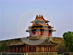 Forbidden City corner tower in Beijing, China and the sky