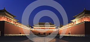 Forbidden City at dusk in Beijing, China.