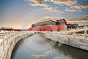 The forbidden city with gold water bridge