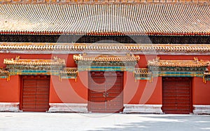 Forbidden City. Palace with doors.