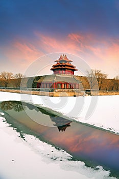 Peking zakázaný mesto a sneží 