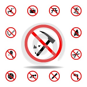 Forbidden destroy, hammer icon. set can be used for web, logo, mobile app, UI, UX