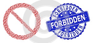 Rubber Forbidden Round Stamp and Recursion Forbidden Icon Mosaic photo