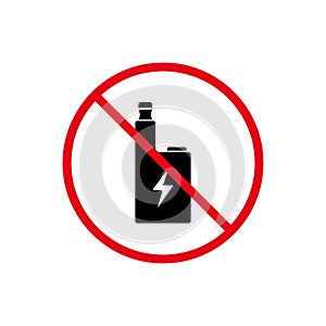 Forbidden Electronic Cigarette Black Silhouette Icon. Ban Liquid Vape Pictogram. Stop Vaporizer Smoking Red Stop Symbol