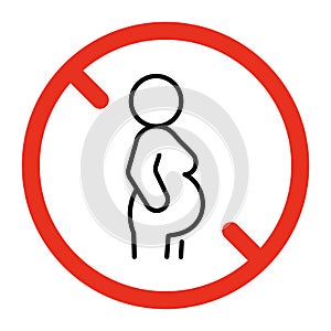Forbidden entry pregnant woman, ban sign. Prohibited zone, symbol of danger for pregnancy. Restriction icon. Vector