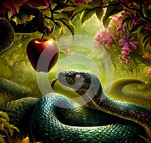 Forbidden fruit in the Garden of Eden photo