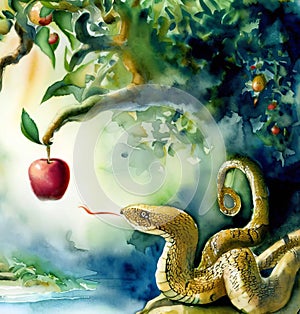 Forbidden fruit in the Garden of Eden photo