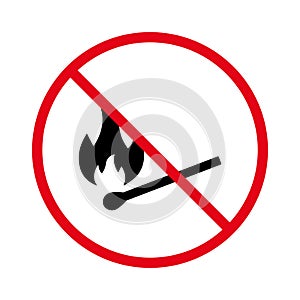 Forbidden Heat Matchstick Pictogram. Ban Burn Match Stick Black Silhouette Icon. Matchstick Red Stop Symbol. No Allowed