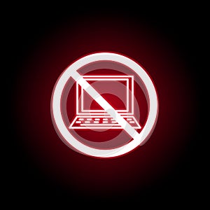 Forbidden laptop icon in red neon style. Can be used for web, logo, mobile app, UI, UX