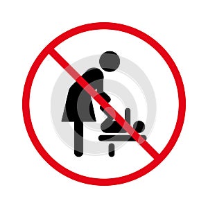 Forbidden Mother Change Nappy Pictogram. Ban Woman Baby Room Black Silhouette Icon. Prohibited Zone Care Child Diaper