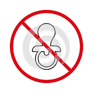 Forbidden Nipple Pacify Child Pictogram. Prohibited Soother. Ban Pacifier Black Line Icon. Caution Baby Sucker Red Stop photo