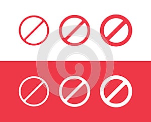 Forbidden or prohibition sign collection, no symbol illustration, flat icon design set