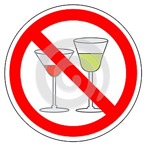 Forbidden sign of drinking of alcoholic beverages is prohibited, vector.