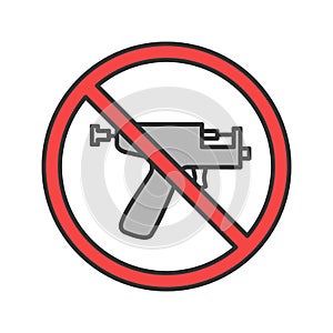Forbidden sign with piercing gun color icon