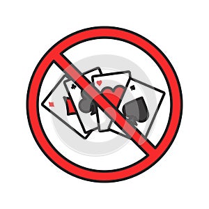 Forbidden sign with playing cards color icon