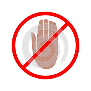 Forbidden sign with stop hand glyph icon. No entry prohibition. Do not touch