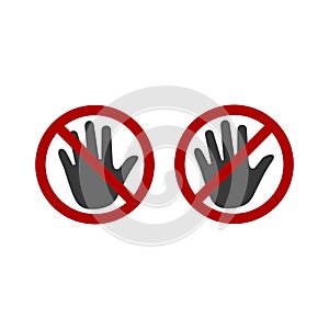 Forbidden sign stop palm hand icon. No entry prohibition. Do not touch. Silhouette symbol. space. Vector isolated illustration.