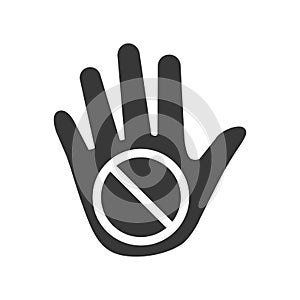 Forbidden sign stop palm hand icon. No entry prohibition. Do not touch. Silhouette symbol. space. Vector isolated illustration.