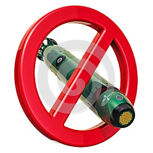 Forbidden sign with torpedo, 3D rendering