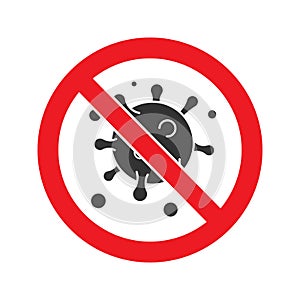 Forbidden sign with virus particle glyph icon