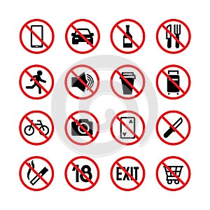 Forbidden signs. Prohibition and warning vector signal icons