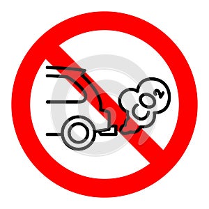 Forbidden symbol of car with CO2 cloud. Atmospheric pollution from vehicle. The car emits carbon dioxide. Antipollution concept.