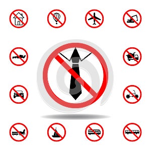 Forbidden tie icon on white background. set can be used for web, logo, mobile app, UI, UX