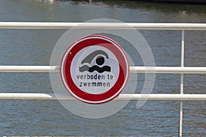 Forbidden To Swim Sign At Weesp The Netherlands 31-5-2020