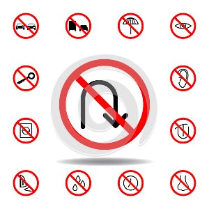 Forbidden turn back icon on white background. set can be used for web, logo, mobile app, UI, UX