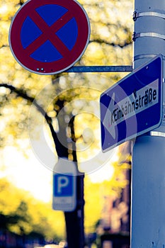 Forbidding road sign in a pole in Germany