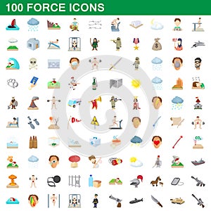 100 force icons set, cartoon style