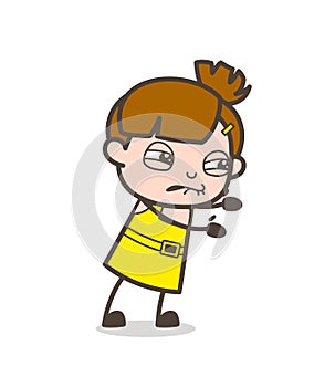 Forceful Face Expression - Cute Cartoon Girl Vector