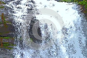 Forceful Flow of Water with Sprinkling of White Drops - Waterfall Illustration