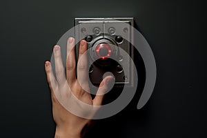 Forceful Hand pushes the button. Generate ai photo