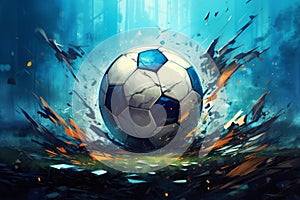 Forceful Soccer ball explosion. Generate Ai photo