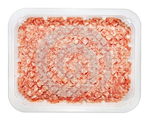 The forcemeat of raw meat in box