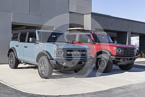 Ford Bronco display at a dealership. Broncos can be ordered in a base model or Ford has up to 200 accessories for street