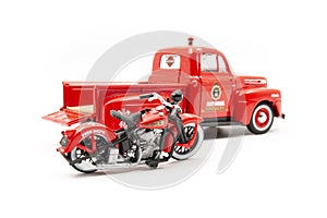 1948 Ford F-1 Pickup Truck  Harley Davidson Fire Truck and 1936 El Knucklehead Motorcycle -1-24 Scale Diecast Model Toy Car