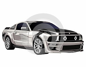 Ford Mustang Car Vector Illustration Silver