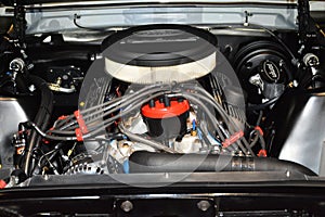 1965 Ford Mustang Fastback motor engine at 25th Trans Sport Show in Pasay, Philippines