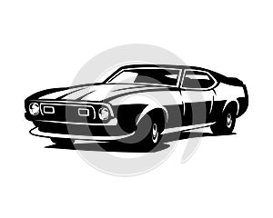 Ford mustang Mach 1 car. silhouette vector design isolated on white background showing from front.