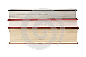 Fore edge of stack of three books photo