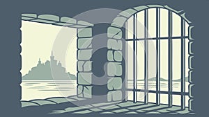 Foreboding Prison Gate. Entrance Architecture Vector Illustration, vector design Generative AI photo