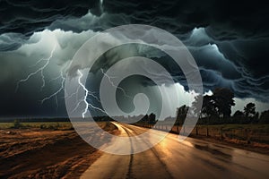 Foreboding Rural road before storm. Generate Ai