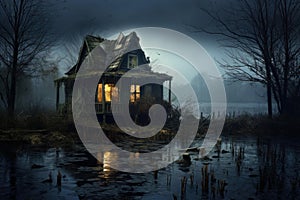 Foreboding Scary house night. Generate Ai